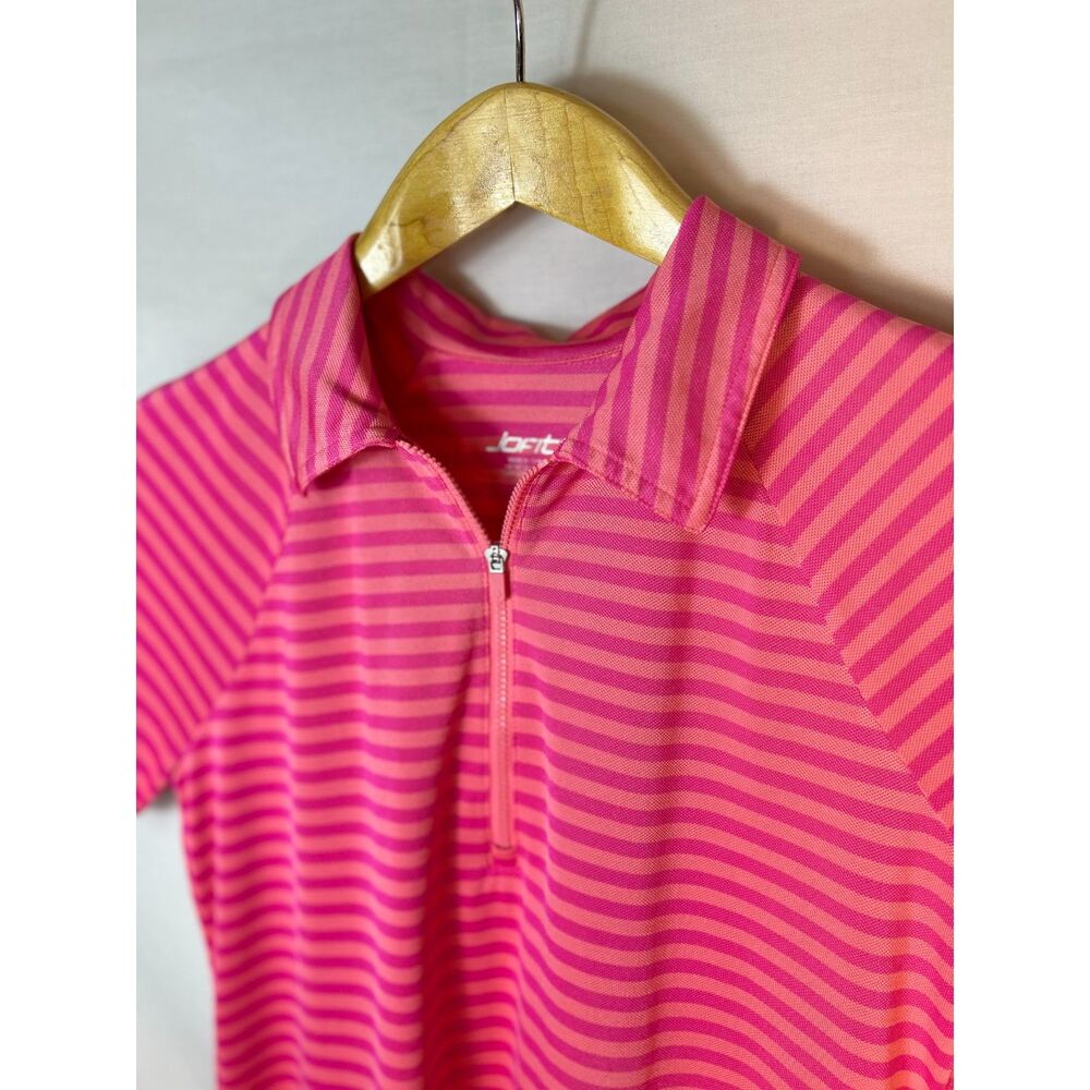 Jofit Womens NWOT Pink Coral Striped Performance 1/4 Zip SS Golf Polo Shirt Sz M - Picture 4 of 10